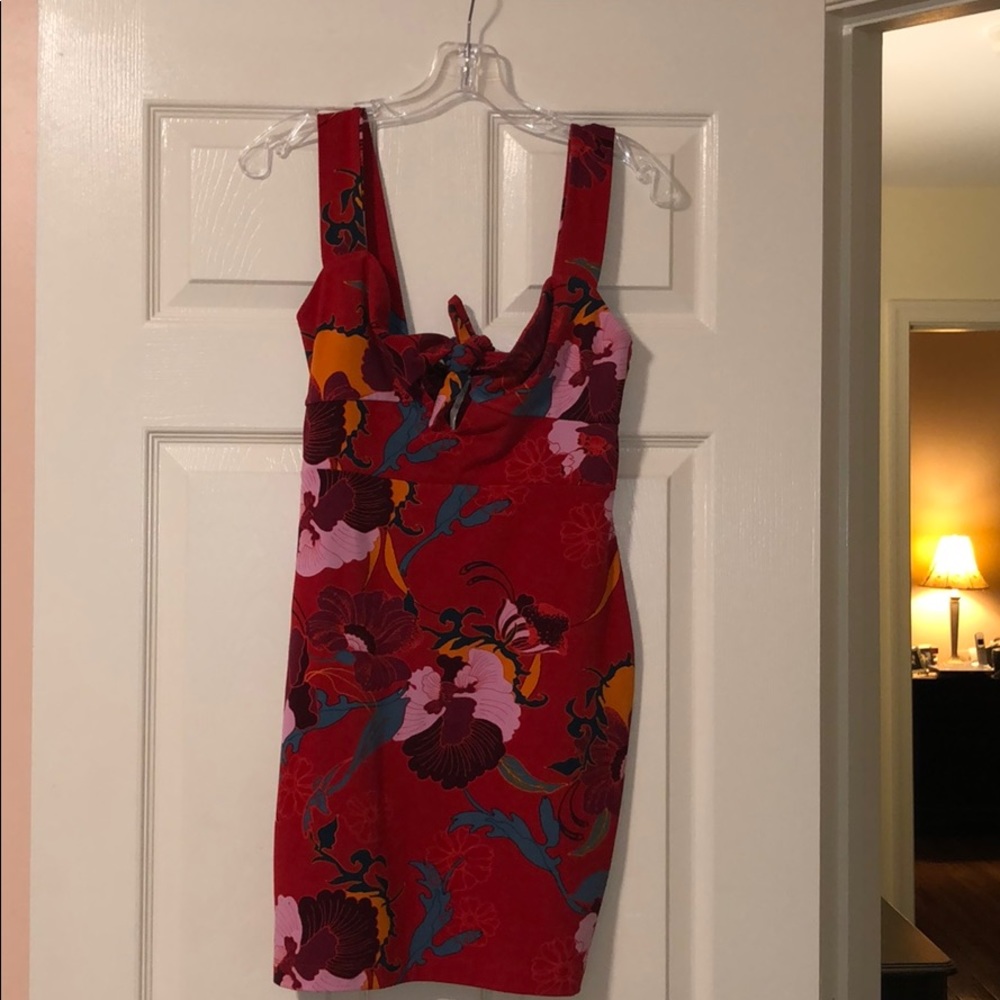 Floral print red dress